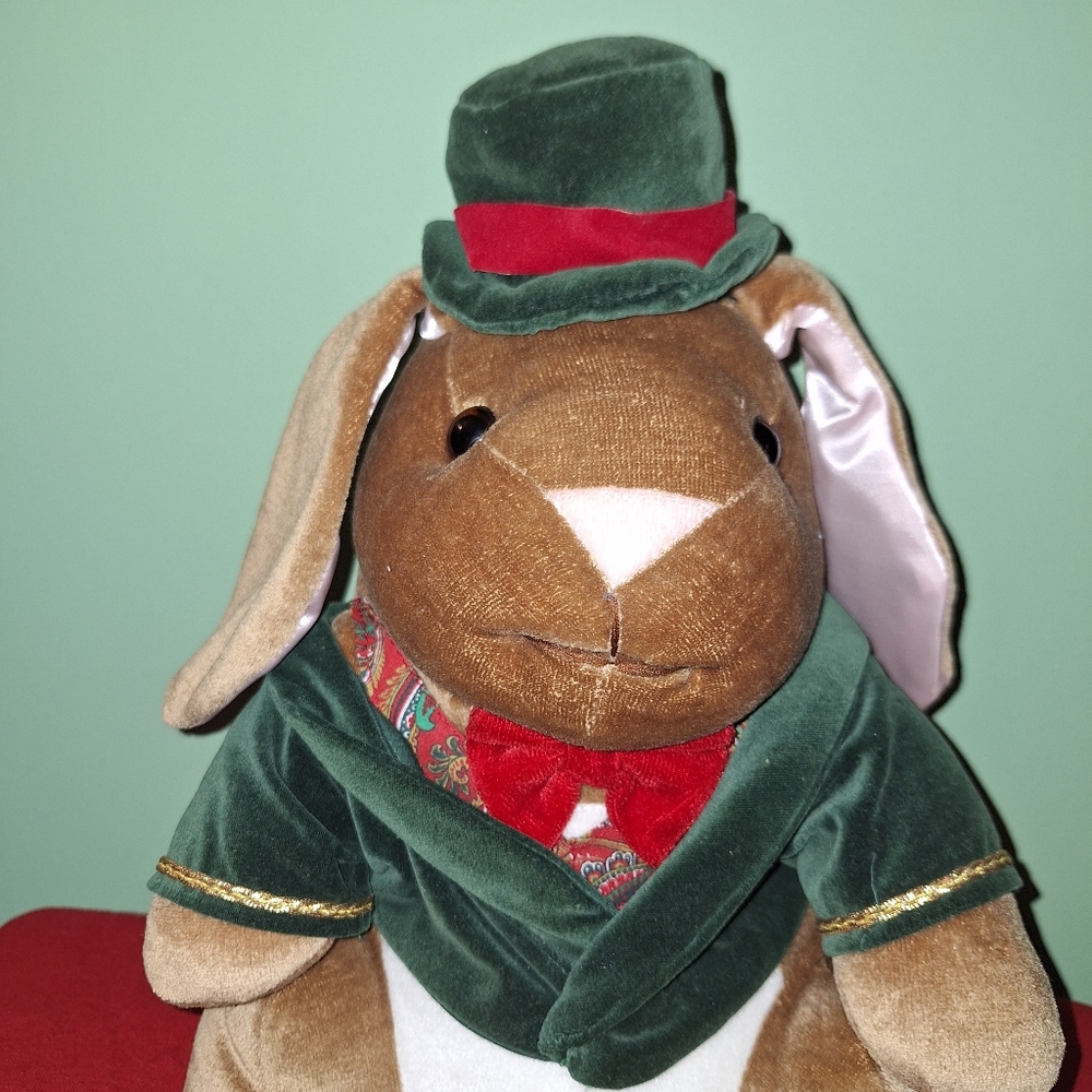 Christmas Rabbit Pair Velveteen Plush Vintage 1980's Boy & Girl 14" Toys R Us - Picture 14 of 16